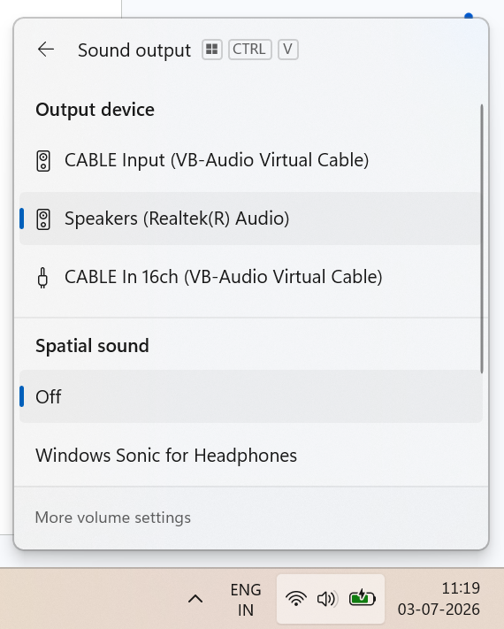 New CABLE audio outputs in Windows