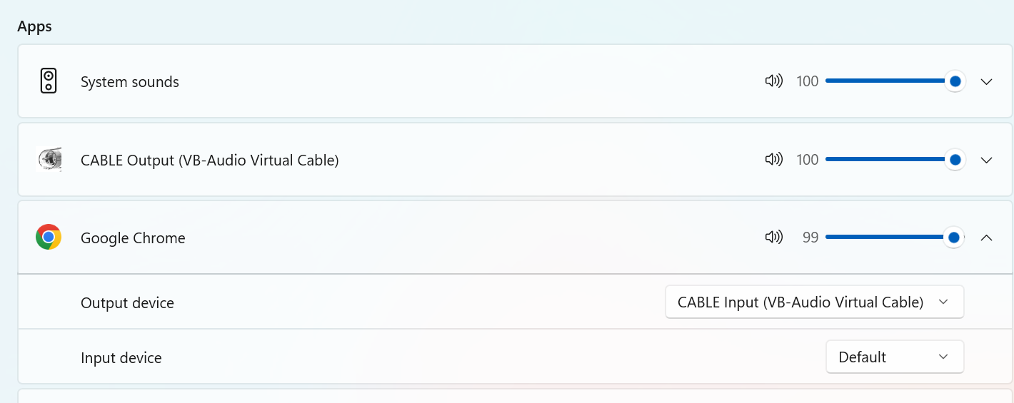Chrome output set to CABLE Input