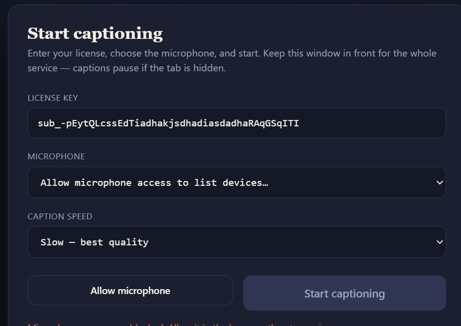 QurbanAI start captioning panel